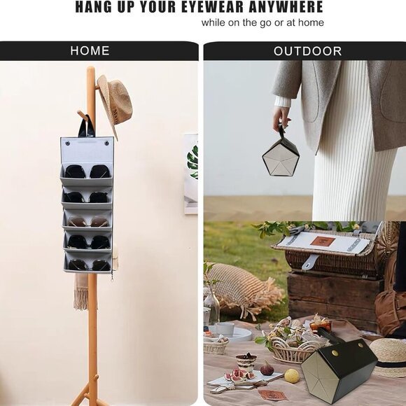 Sunglasses Organizer PU Leather 5 Slots Eyeglasses Storage Travel Case - Picture 3 of 7